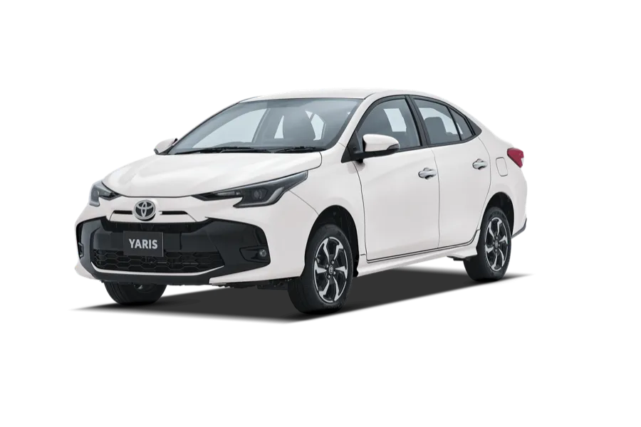 A white Toyota Yaris for car rental in Pakistan, from the Get Gaari fleet